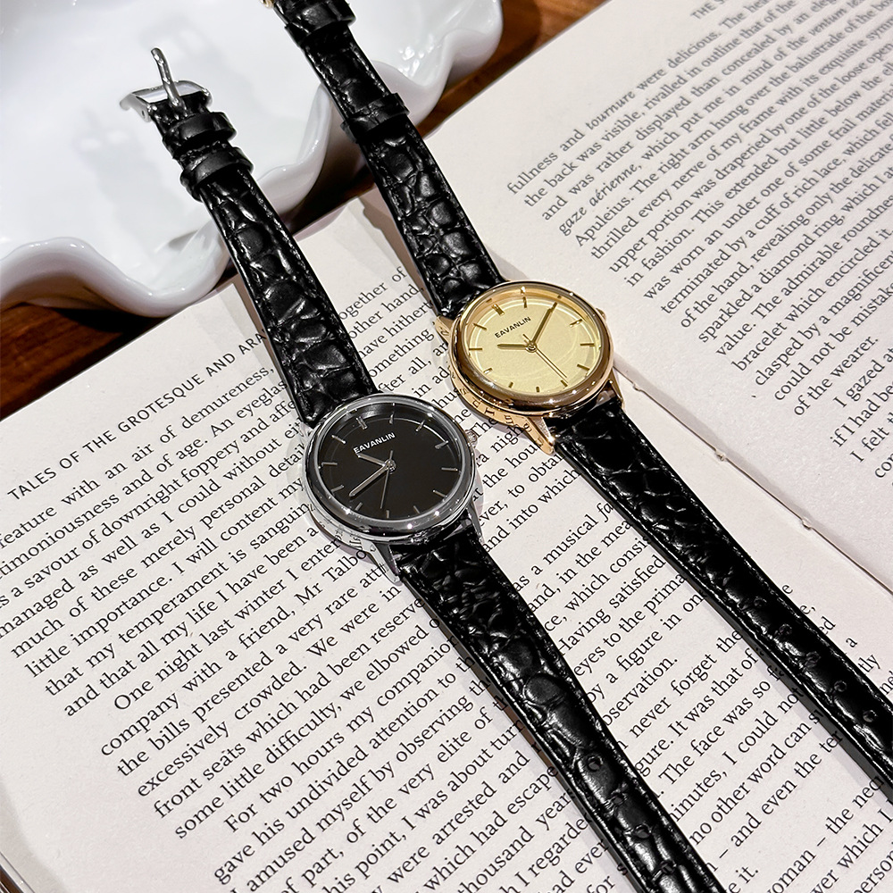 Luxury Watch Gold And Black - Jam Tangan Kuarsa Tali Kulit Hitam