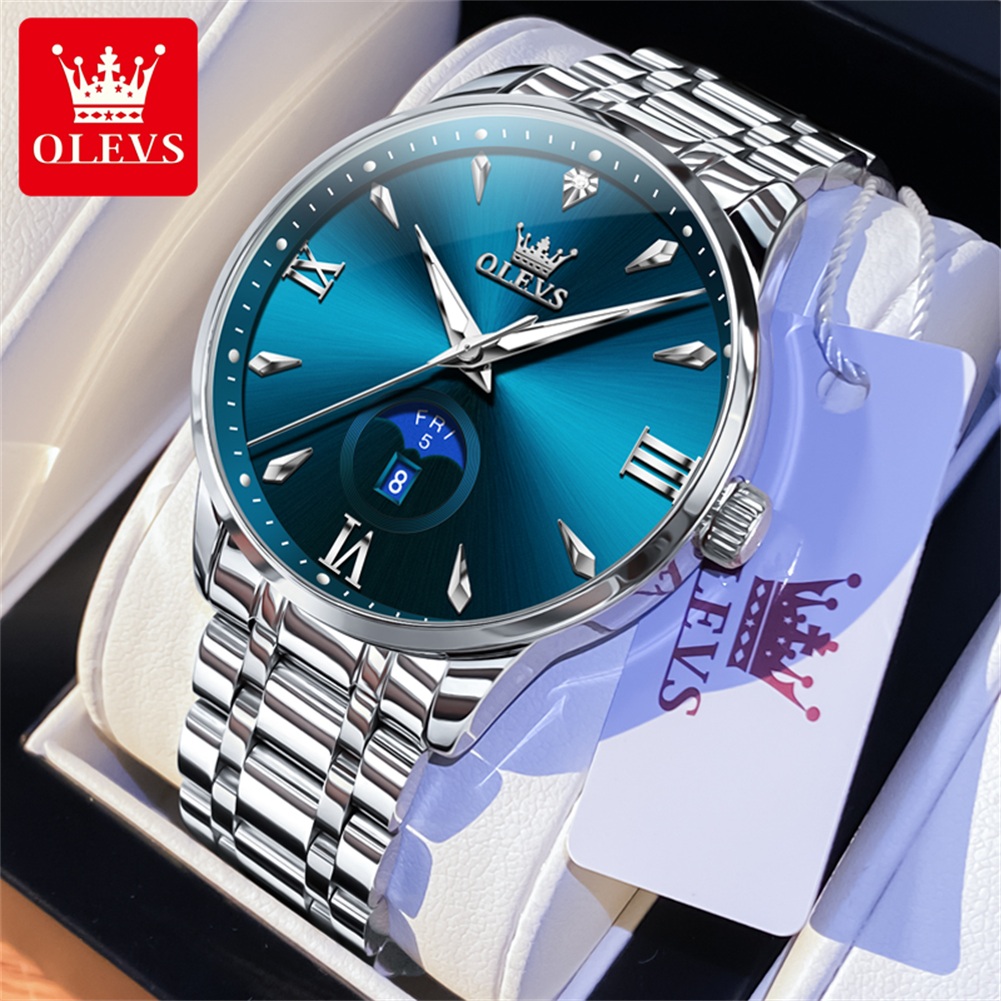 Luxury Quartz Watch Brands - OLEVS Moon Phase Jam Tangan Pria
