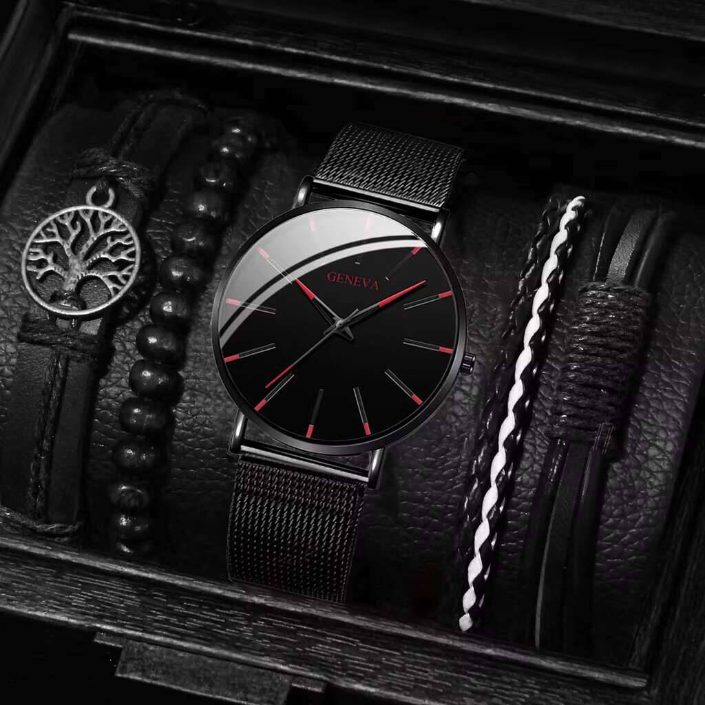 Luxury Watch Kit - Jam tangan pria, 5 buah/Set Fashion