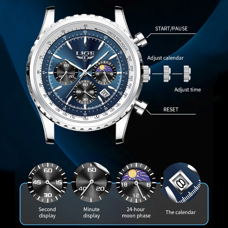 LIGE jam tangan Quartz pria, a - Luxury Watch Manufacturers ulasan dan harga